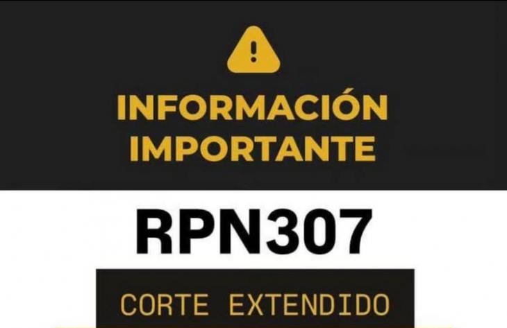 Continúa el corte total en la Ruta 307 por las condiciones climáticas